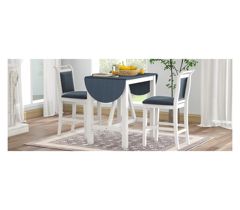 Ensemble de salle à manger 3 pièces à hauteur de comptoir en bois d'hévéa massif avec 2 chaises rembourrées TopMAX, Gray