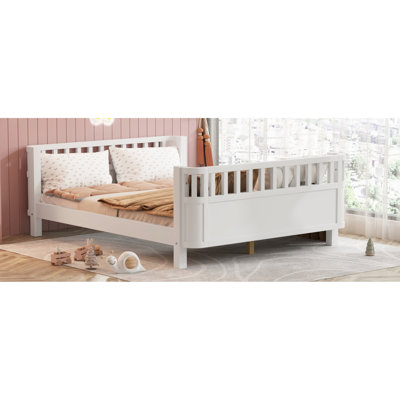 Lit double en bois blanc pour et, clôture avec tête - pied, rails amovibles, différentes utilisations peuvent être utilisées comme lit de jour