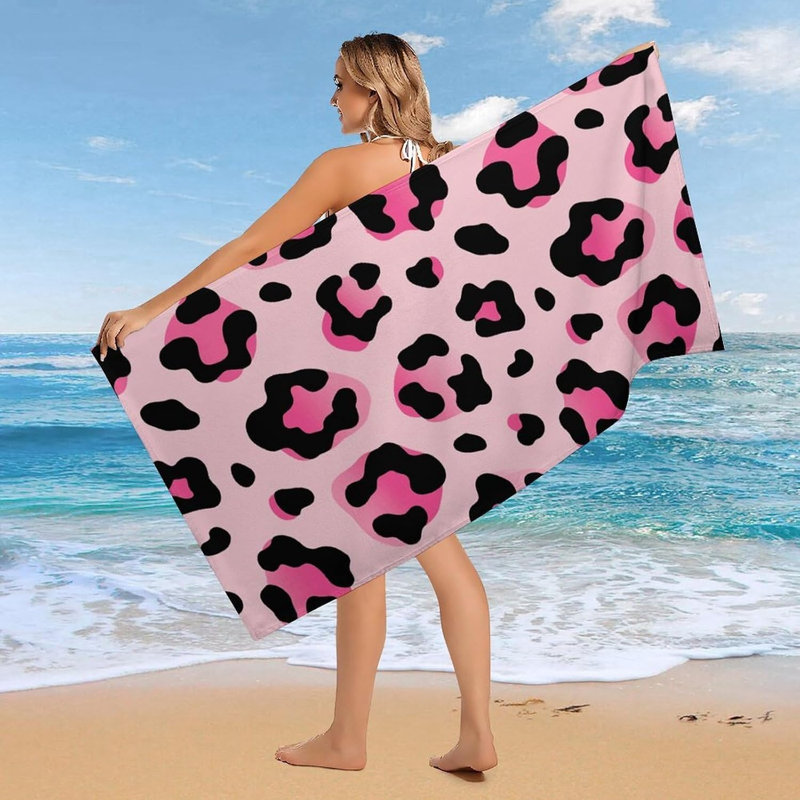 Quick Dry Microfiber Pink Leopard Beach Towel, 32 x 63 in