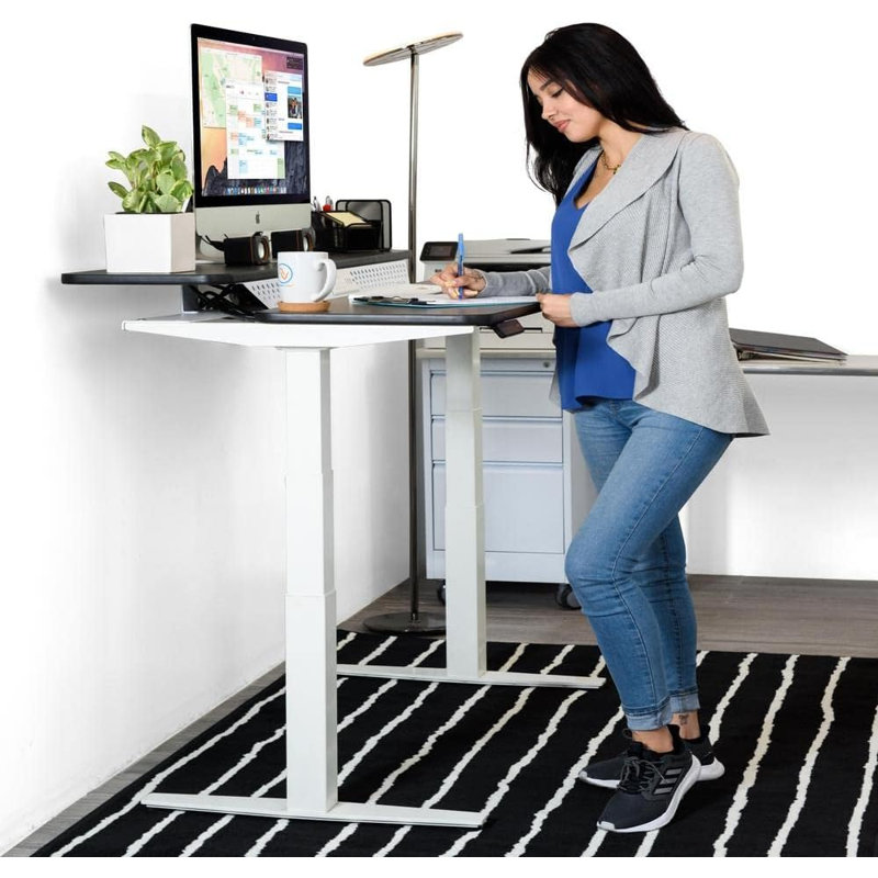 PowerLift Electric Standing Desk, Height Adjustable with Split-Level Desktop, USB & Power Outlets, 48" W x 30" D, White