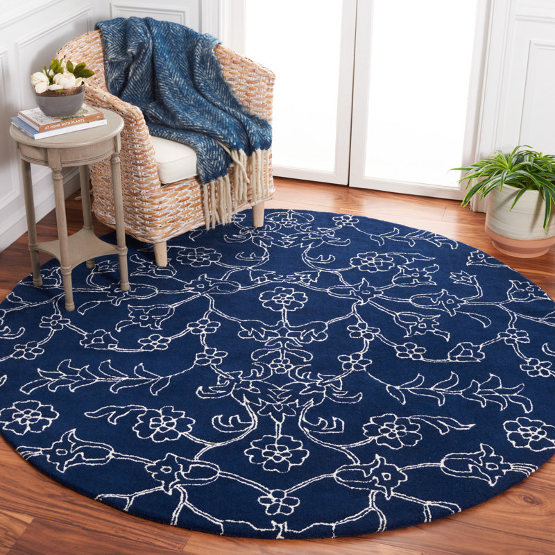 Fifth Avenue Hand Tufted New Zealand Wool Floral Rug, Round 7'