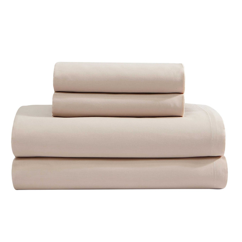 Calvin Klein Pearl Edge Cotton Sateen Sheet Set, Queen Sheet Set with 2 Pillowcases, Light Pink