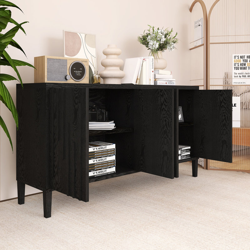 59.80 Inch Wood Sideboard With Hidden Handle, Black