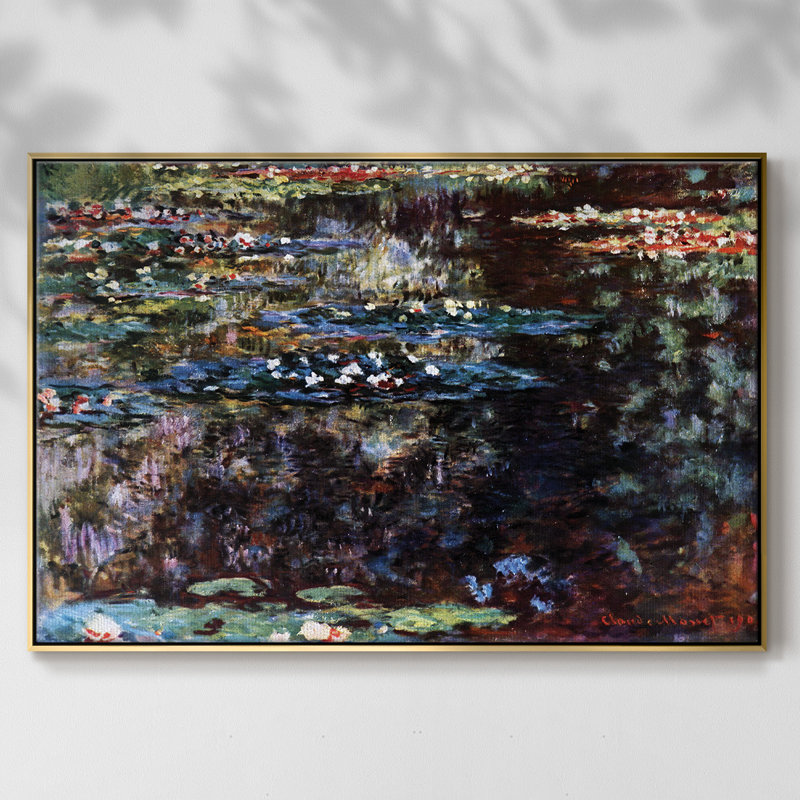 "Water Garden At Giverny" par Monet, reproduction d'art sur toile, H 25 po x l 17 po x P 2 po, Or