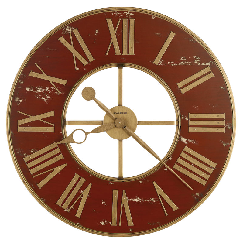 Boris Modern & Contemporary Oversized Wall Clock, Wrought Iron Frame with Antique Red Numeral Ring and Brass Roman Numerals