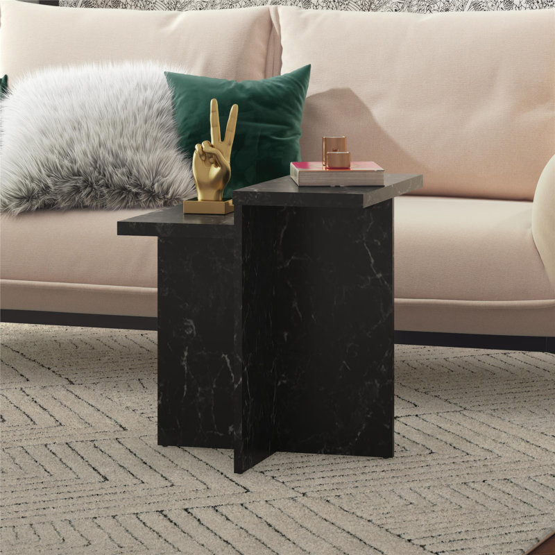 Brielle 24'' Tall Abstract End Table, Black Marble