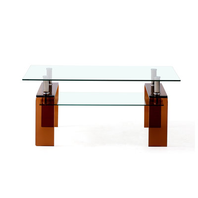 Table basse moderne en verre trempé avec pieds en fumée