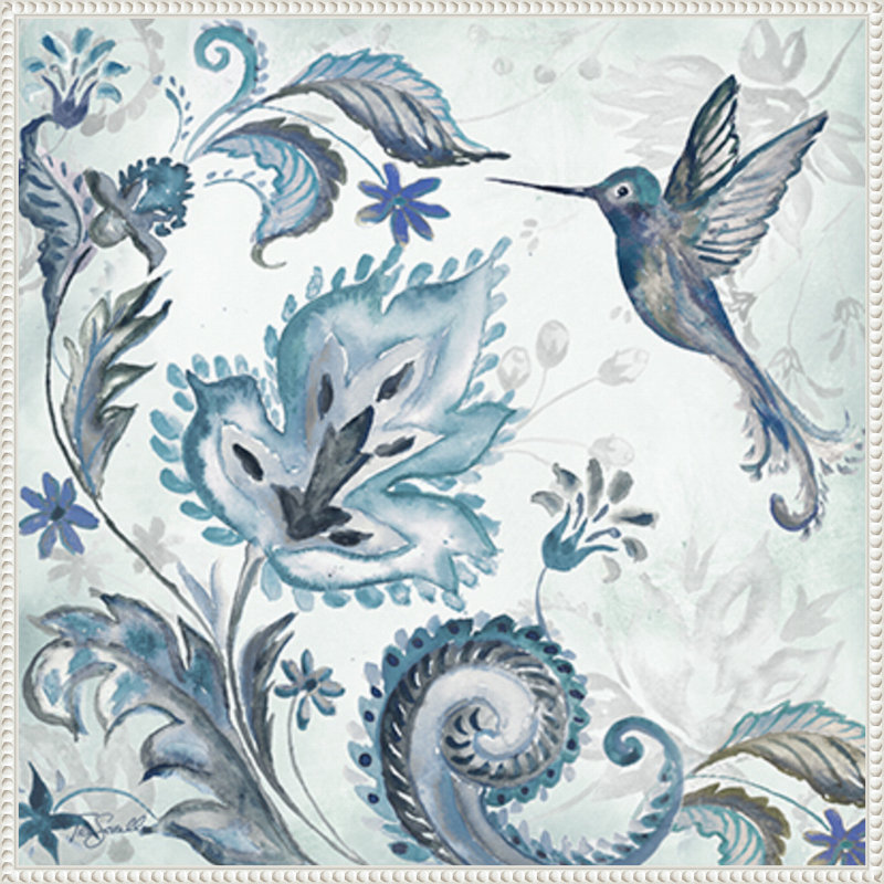 «Watercolor Boho Blue Hummingbird II» par Tre Sorelle Studios, reproduction d'art sur toile encadrée, H 30 po x l 30 po