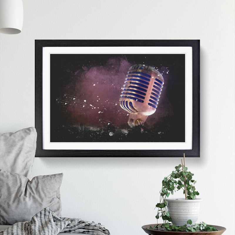Steel Vocal Microphone - Picture Frame Graphic Art, 24cm H x 33cm W x 2cm D, Black Framed