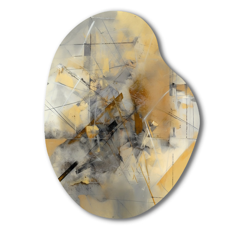 Jaune et gris au-delà de la toile II - peinture abstraite, art mural en métal de forme unique, H 30 po x l 22 po