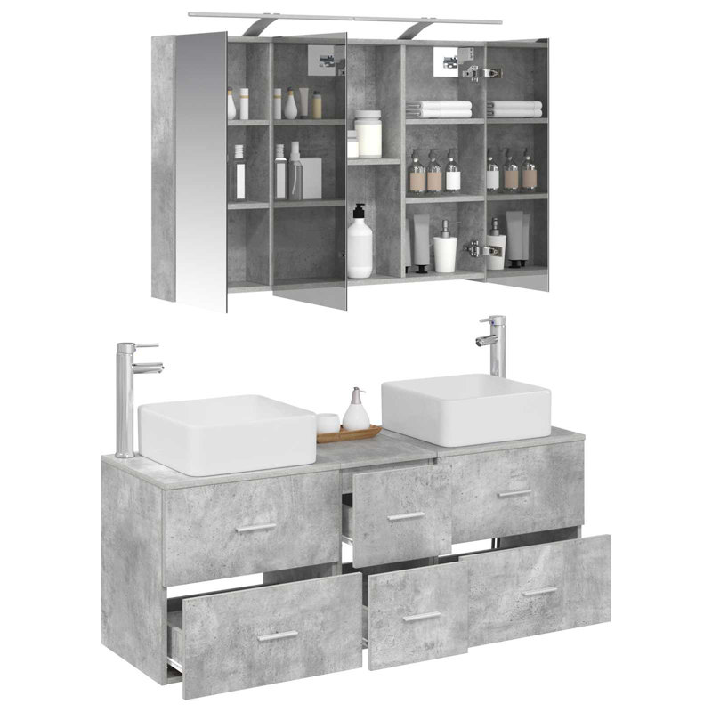 Vanity & Mirror Set, Light Grey