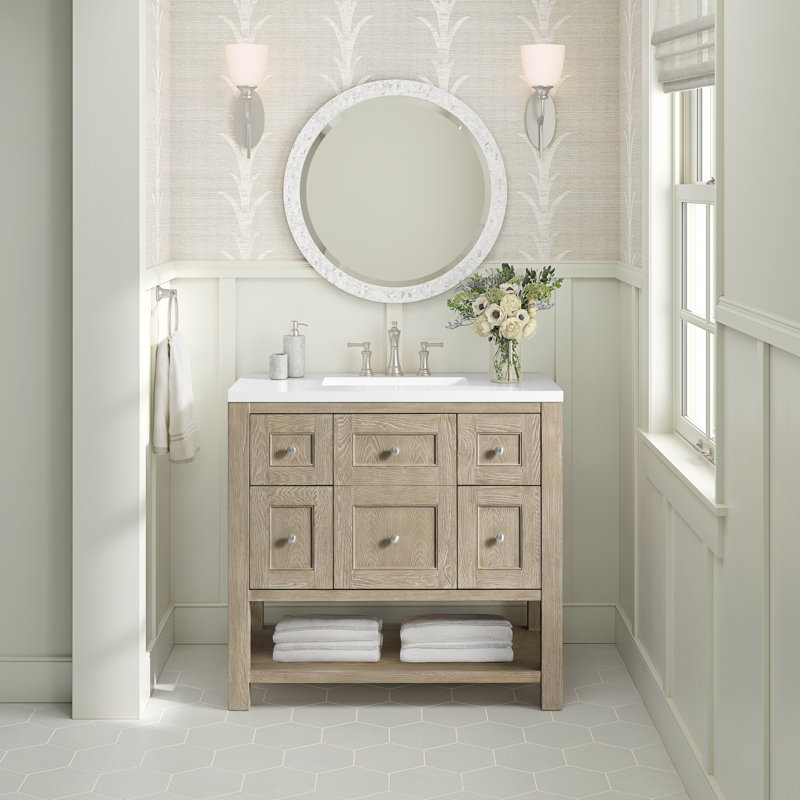 Breckenridge 36'' W Single Vanity, Whitewashed Oak, White Zeus, 8" Widespread