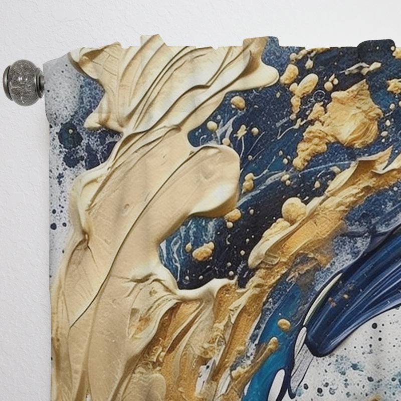 Dark Blue and Gold Strokes VI - Modern Curtain - Velvet Room Darkening - 1 panel, 52" W x 90" L