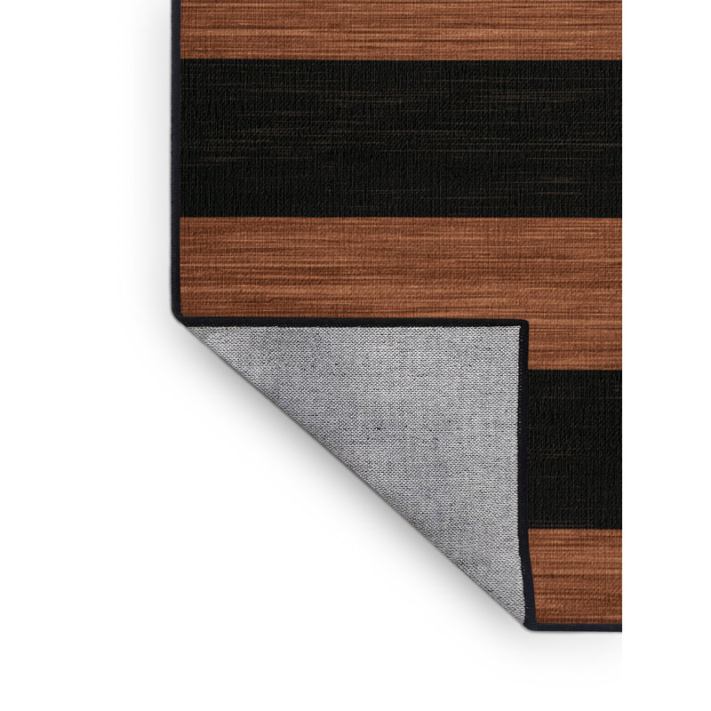 Tapis gris à rayures horizontales lavable à la machine, Rond 7 pi