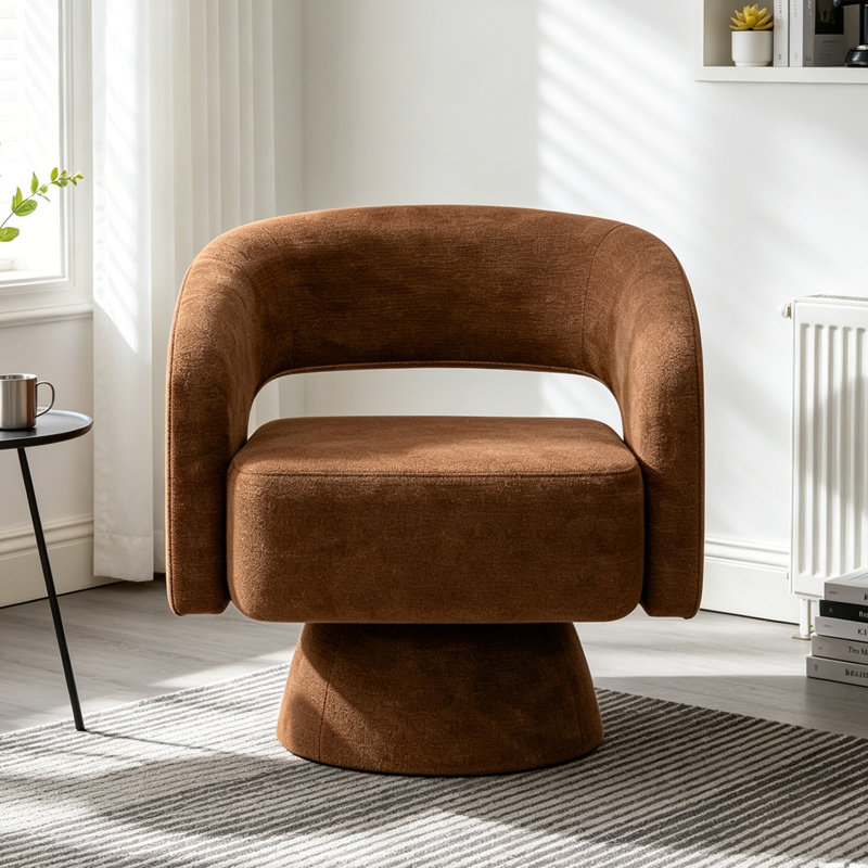 Upholstered Swivel Accent Barrel Chair, Orange