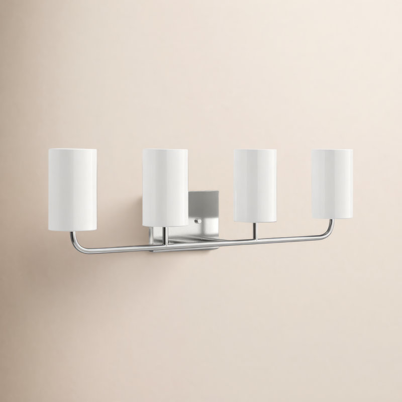 4 Light Dimmable Vanity Light, Brushed Steel, No