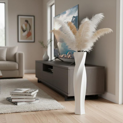  Vase de plancher de 23,6 po de hauteur pour la décoration intérieure, vases de plancher, vases hauts - Vase de plancher hexagonal noir, s'adapte à l'herbe de foin / pampa, salon, bureau, décoration de mariage (blanc)