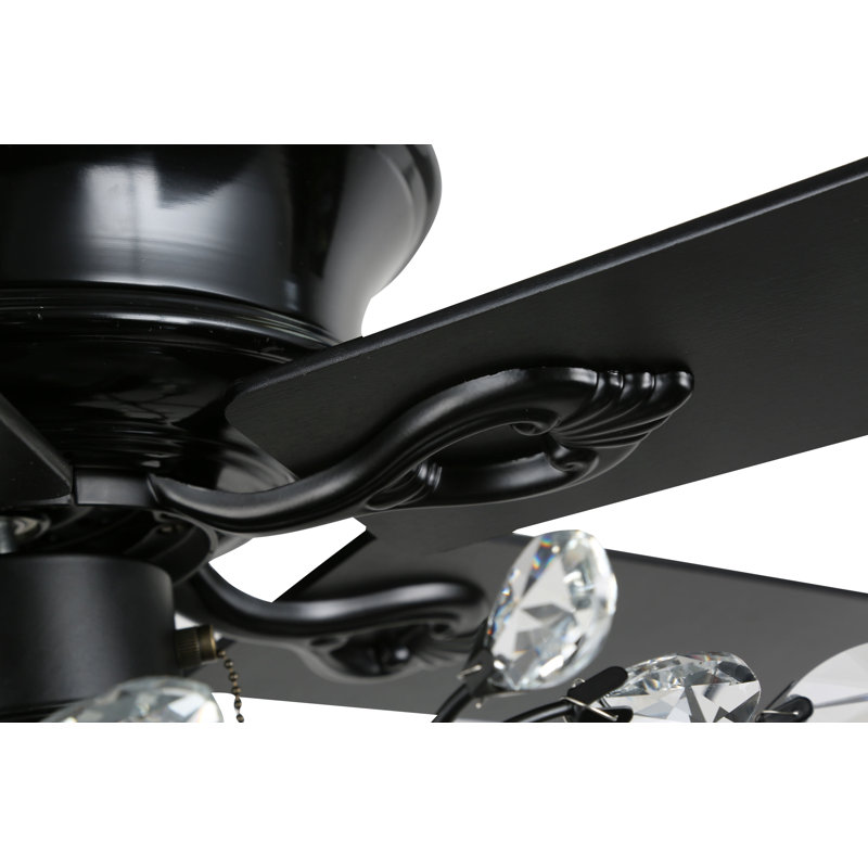 52" Black Crystal Chandelier Ceiling Fan with Remote and Reversible Blades