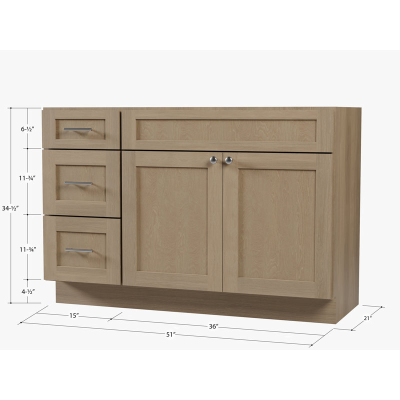 Base de meuble-lavabo simple 51 po Disar, Chêne naturel