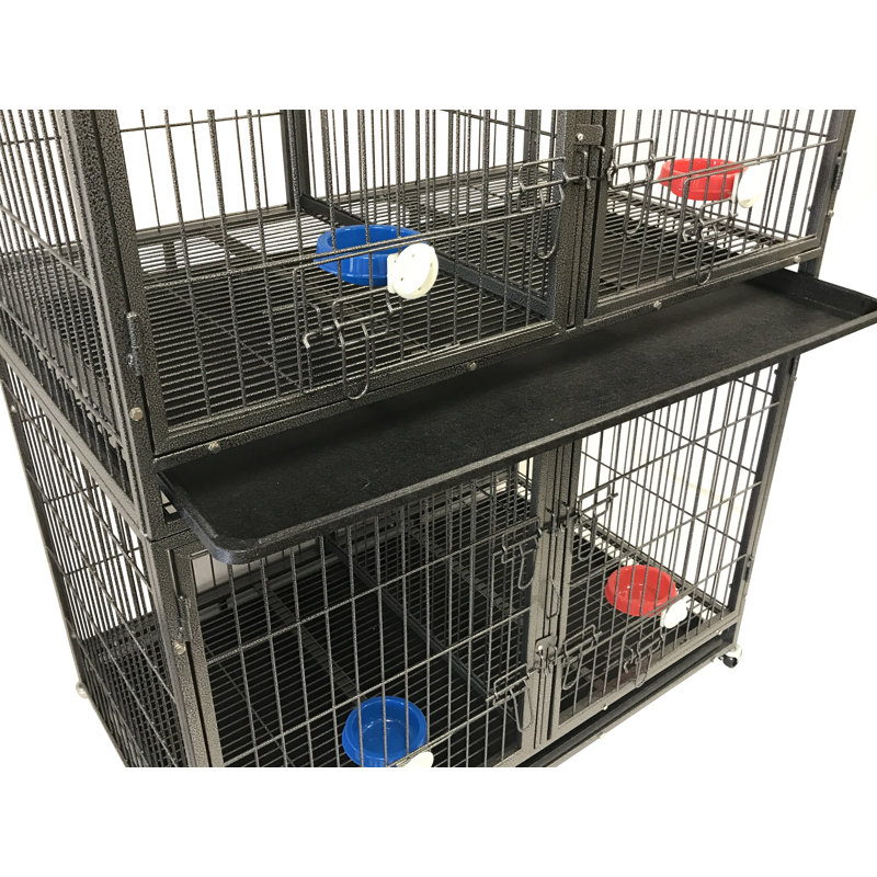 Large Gray Rolling Metal Pet Crate with Divider