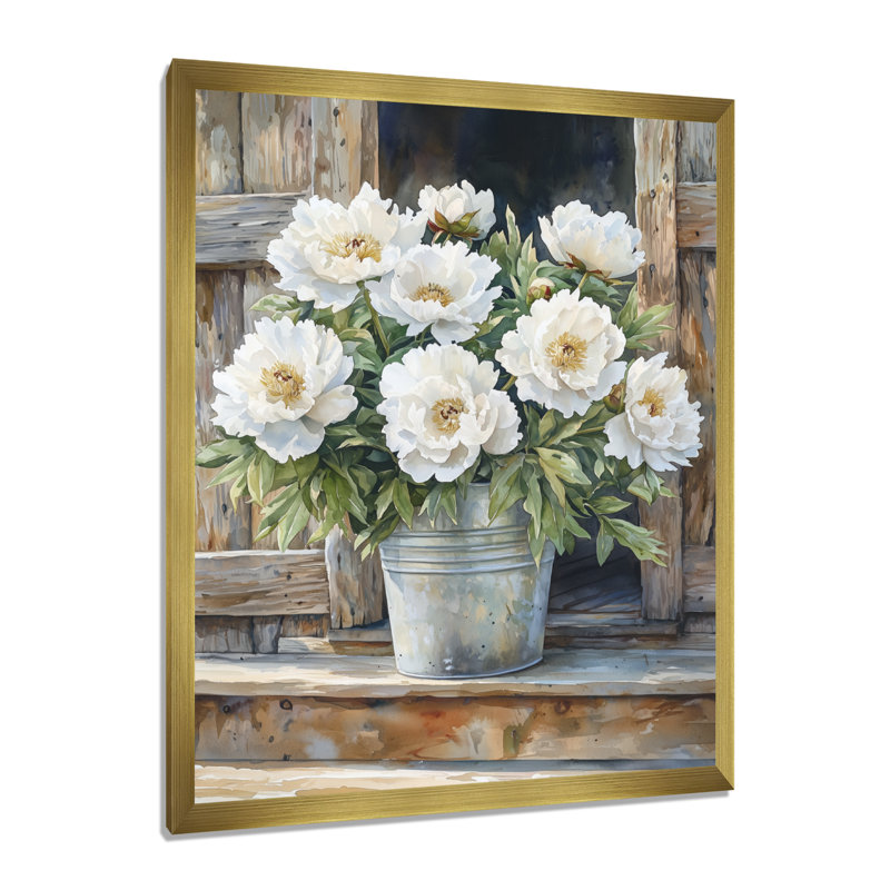 Carla - art mural floral, Impression d'un seul cadre photo, H 20 po x l 12 po, Doré