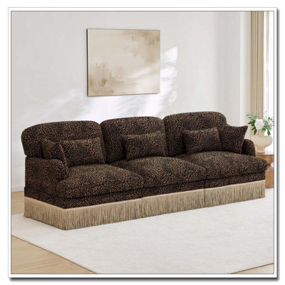 Comfy Chenille Leopard Printing Sofa,Delicate Tassel Edge,Movable Ottomans,Modern Fashion Style