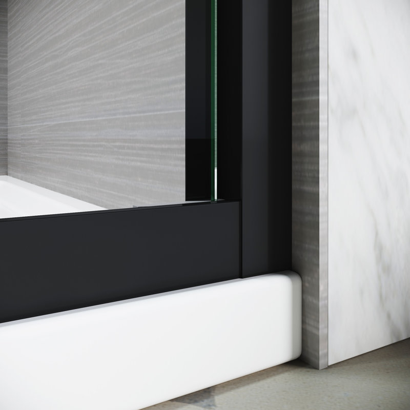 Matte Black Semi-Frameless Sliding Shower Door with Clear Tempered Glass