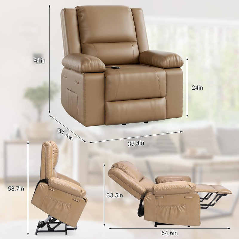 Power Lift Recliner, with Massage & Heat, Tan