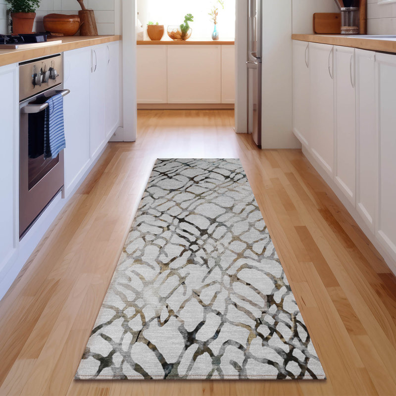 Premium Machine Washable Cerrito AMF609 Silver Rug, Runner 2'3" x 7'6"