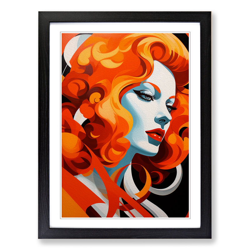 Red Headed Woman Constructivism No.2 - Single Picture Frame Print on Wood, 34cm H x 25cm W x 2cm D, Black