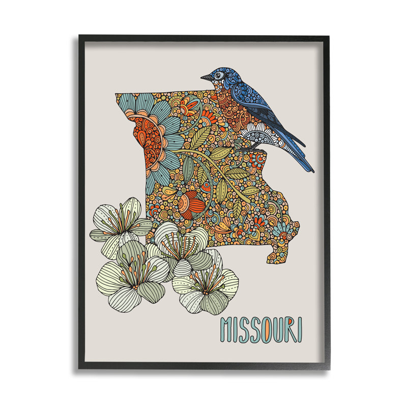 «Missile Bluebird State Flower Blossoms Intricate Patterns» par Valentina Harper - cadre flottant, impression sur bois