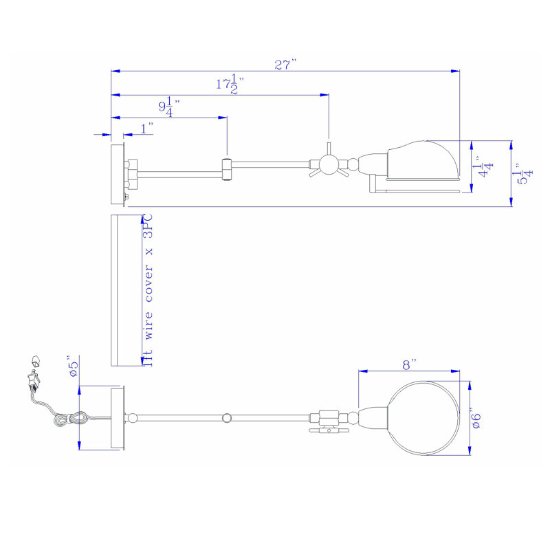 Lampe murale 27 po avec bras pivotant, abat-jour réglable en métal, brun rouille, Bronze foncé