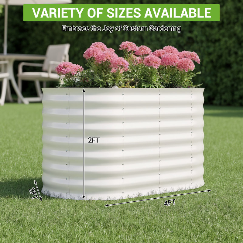 Galvanized Metal Raised Garden Bed – Weatherproof, Rust-Resistant Outdoor Planter, 0.6mm Durable Steel with Safe Edging – For Vegetables, Herbs, Flowers (Beige, 4x4x2FT)