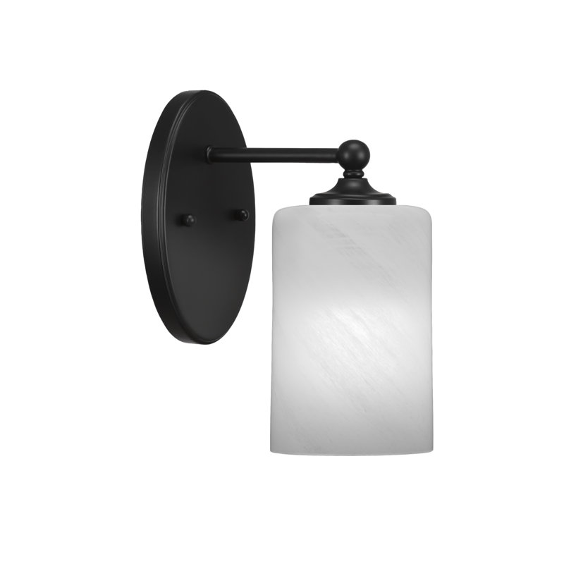 Applique murale Capri avec verre de marbre blanc de 4 po, Noir mat