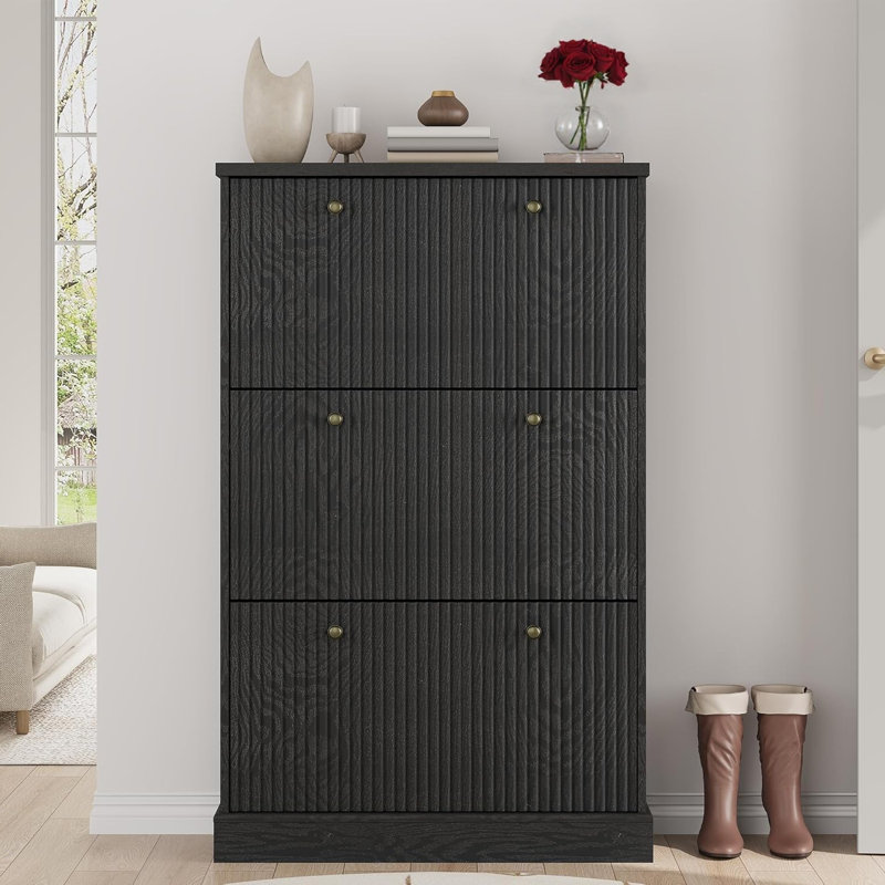 18 Pair Shoe Storage Cabinet, Black