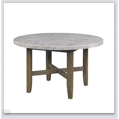 Table de salle à manger ronde en marbre avec base en chêne rustique, alliant élégance et durabilité pour un décor moderne et traditionnel.