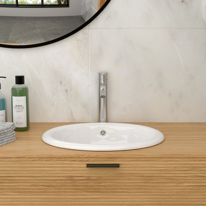 17"X15.5" Semi - Recessed White Ceramic Bathroom Countertop Vessel Sink, Construction Material, Stain Look, Simple Cleaning Approach Optimized Design, Finish, Easy To Maintain