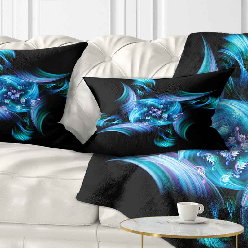 Coussin lombaire en verre coloré floral, Bleu / noir