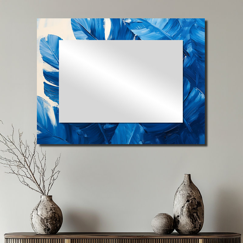 Palms In Velvet Blue Harmony II - Miroir d'appoint mural palmiers et palmiers - imprimé sur métal, 24 po x 32 po