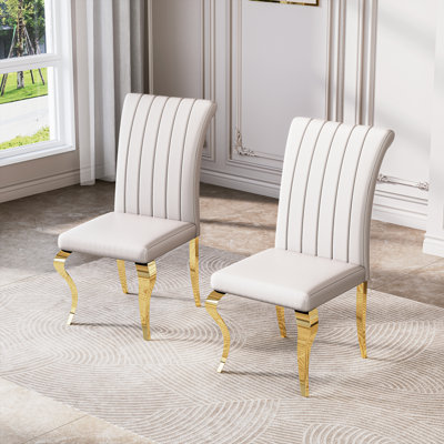 18.5”H Modern Dining Chairs, Arm Less Chair With Polished Stainless Steel Legs
