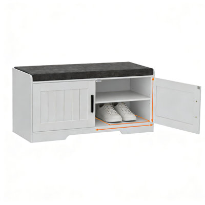 2-Tier Storage Bench With Padded Seat, Entryway Shoe Bench With Adjustable Shelf And 2 Doors For Living Room, Bedroom, And Hallway Organization