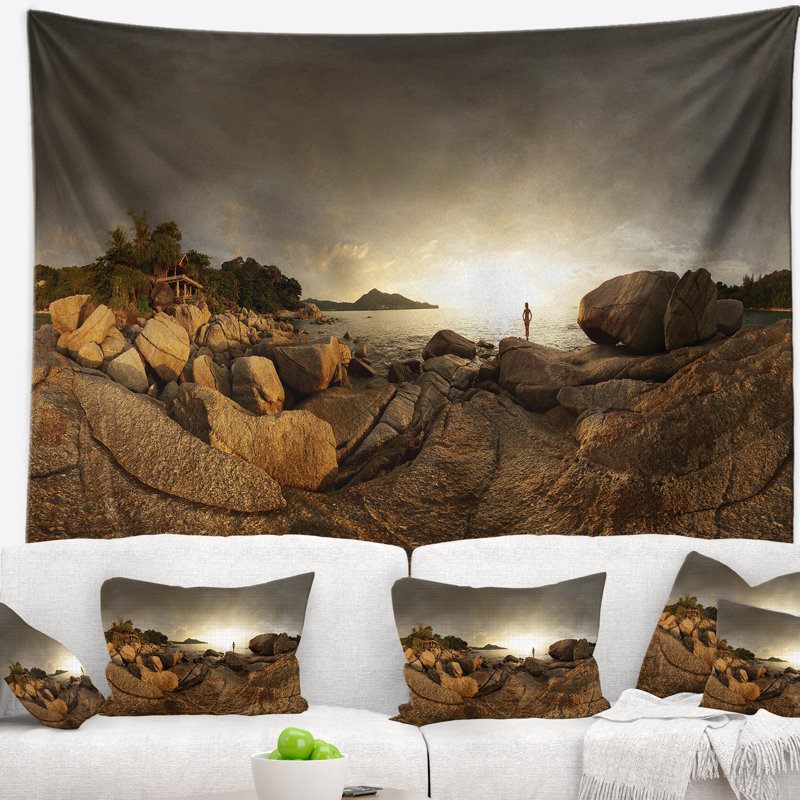 Tapisserie panorama paysage brun rocky forest, H 78 po x l 92 po