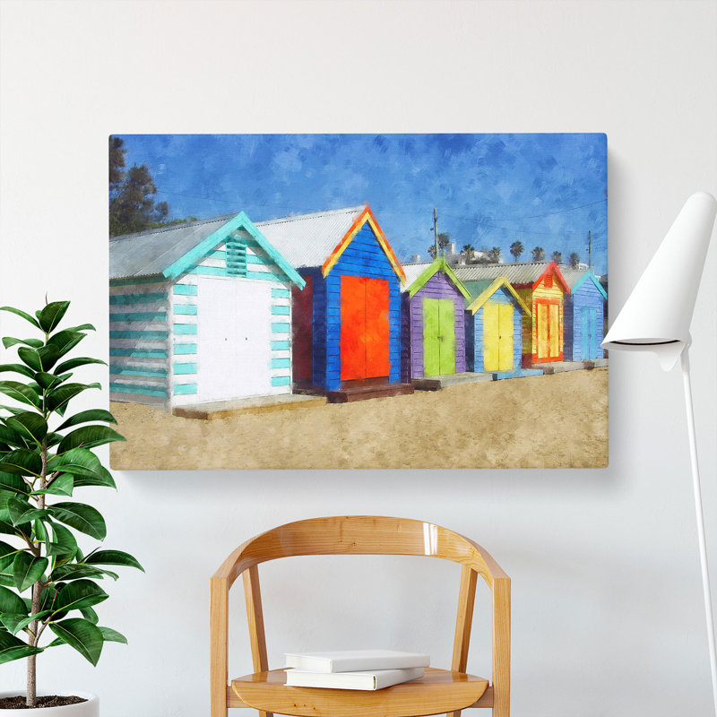 Colourful Beach Huts - Wrapped Canvas, 50cm H x 76cm W x 3cm D