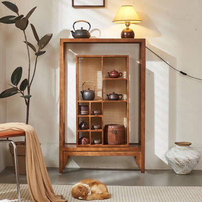 Simple Solid Wood Rattan Display Cabinet