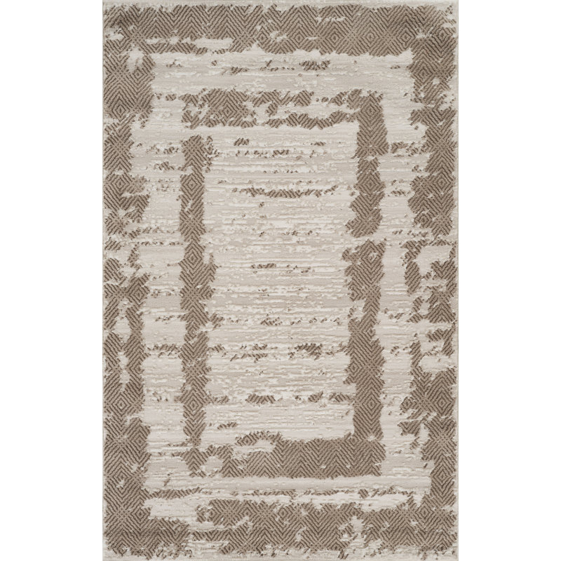 Alison Beige & Brown Abstract High-Low Modern Rug, 10'0" x 14'0", Beige/Brown