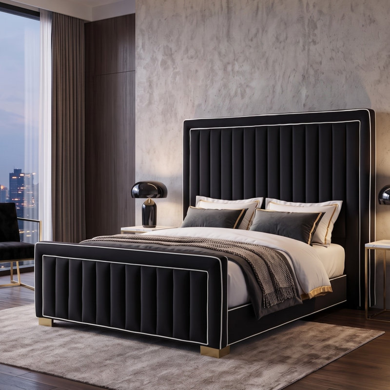 Grand lit tapissier luxueux de 68 po London, Très grand lit, Black