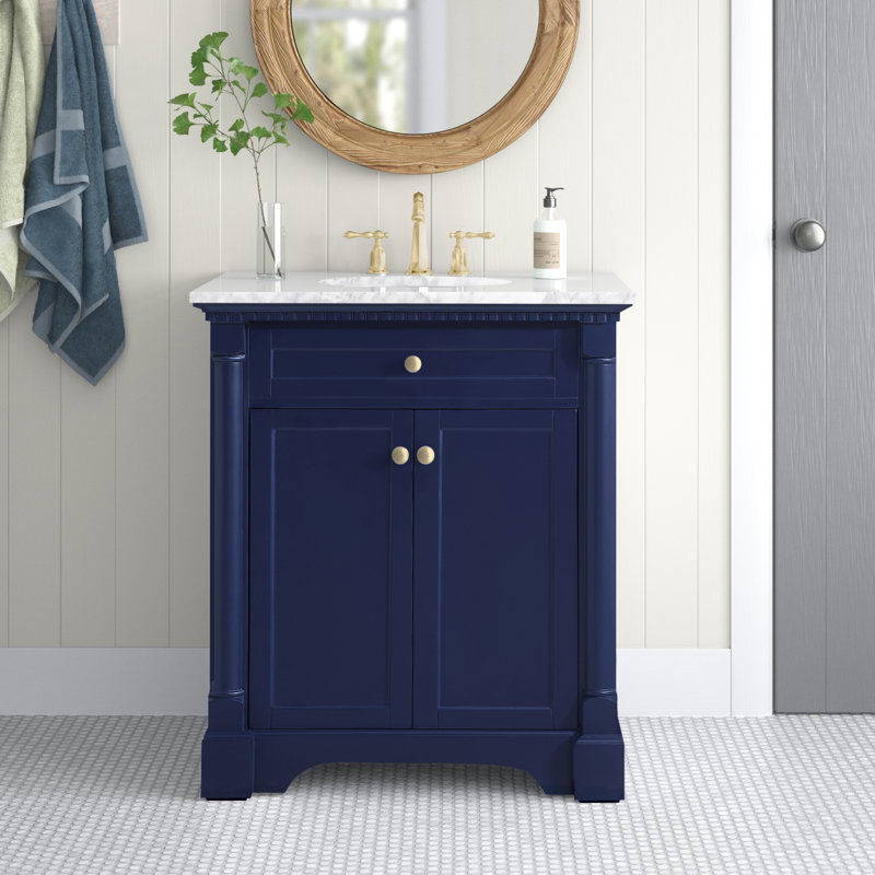 30'' Single Bathroom Vanity with Marble Top, Blue
