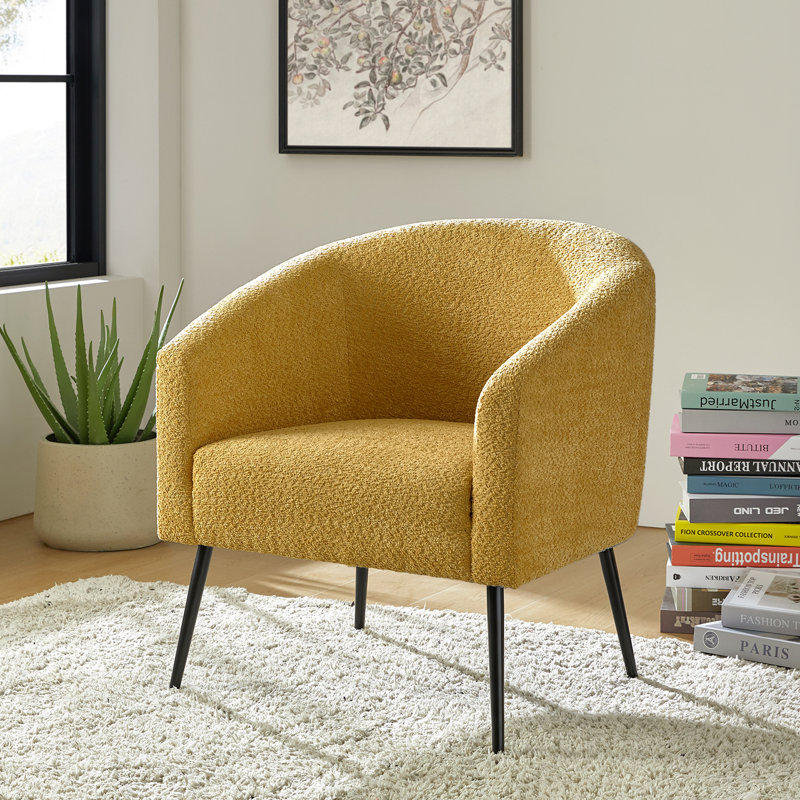 Cadie 27.5"W Modern Boucle Armchair with Metal Legs, Yellow Polyester