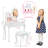 Kids Vanity Set with Touch Lighted Mirror, White Girls Wooden Makeup Vanity Table and Chair Set with Storage Drawer & Shelf, Pretend Play Vanitys Table for 3-8 Years Old-1156651068