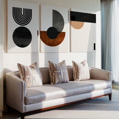 3 Pieces Exculisive Black Tan and Brown Geometric Abstract Large Wall Art Minimalist Triptych, Canvas Decor for Living Room, Bedroom and Office